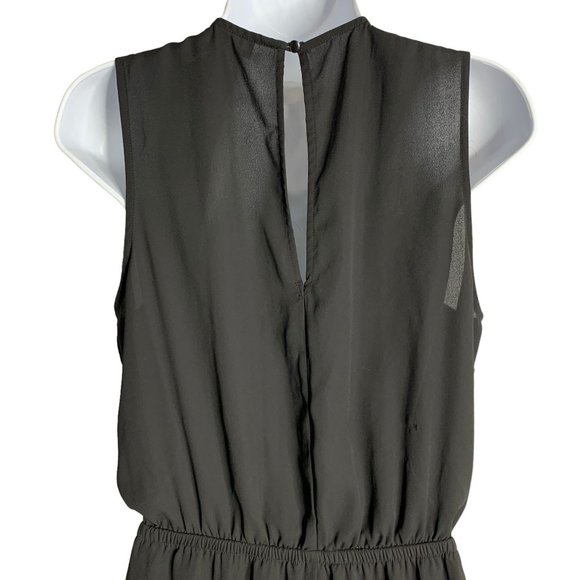 Love Tree Sleeveless Jumpsuit L Black Pockets Elastic Waist Lace Up V Neck - Picture 5 of 6